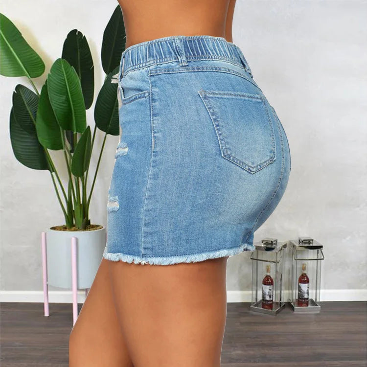 Summer Wear Solid Color Temperament Commuting Sexy Girls Blue Mini Casual Denim Skirt